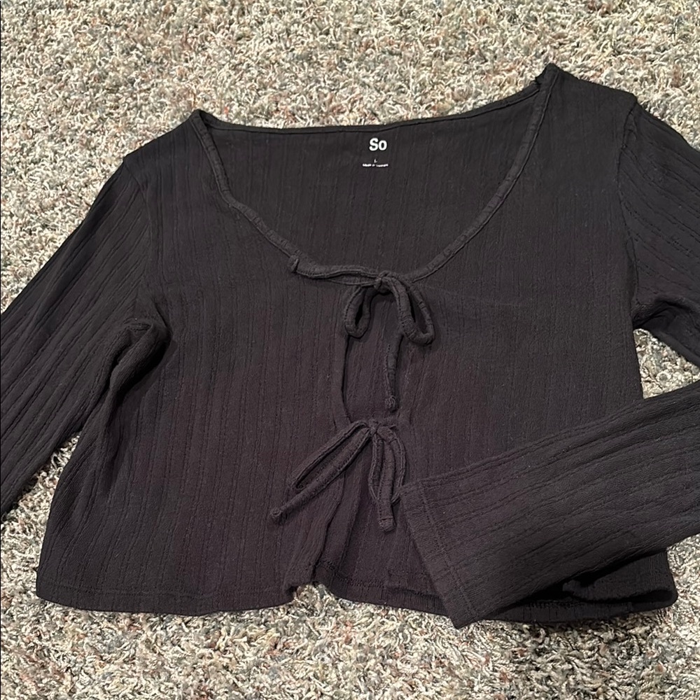 So Women's Black Tie-Front Top
